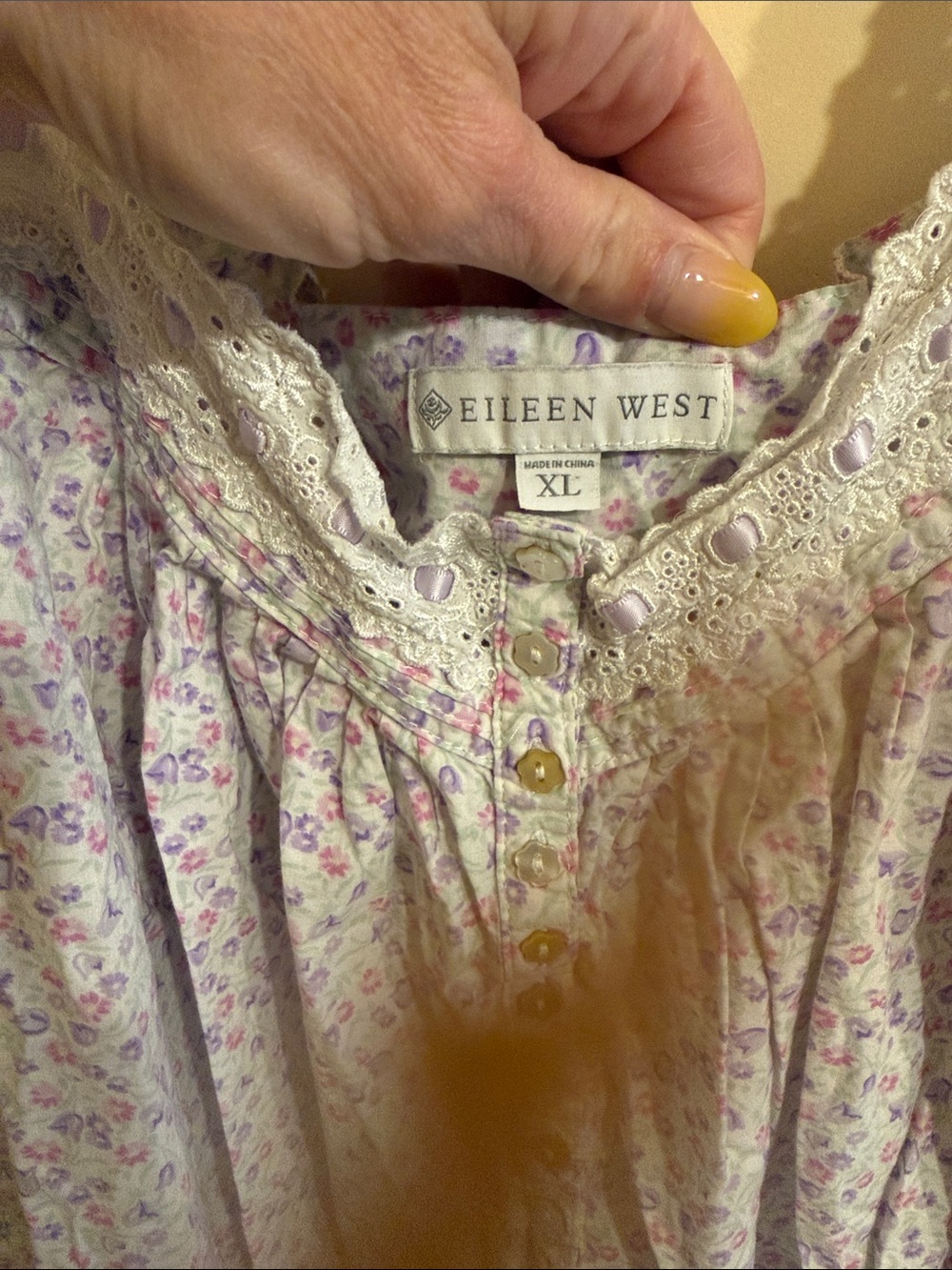 Eileen West Lavender Floral Cotton Nightgown with Lace Trim - Picture 2 of 3